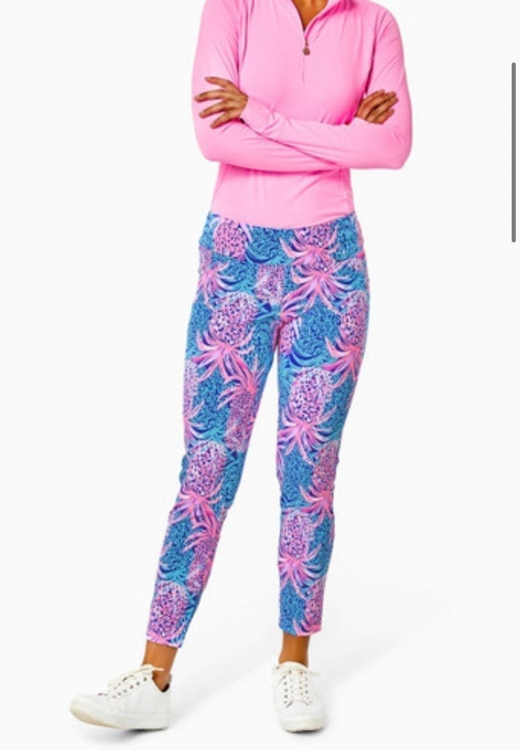 Lilly Pulitzer Luxletic 28 Corso Golf Pant Borealis Blue Tropic Down Low Sz 4