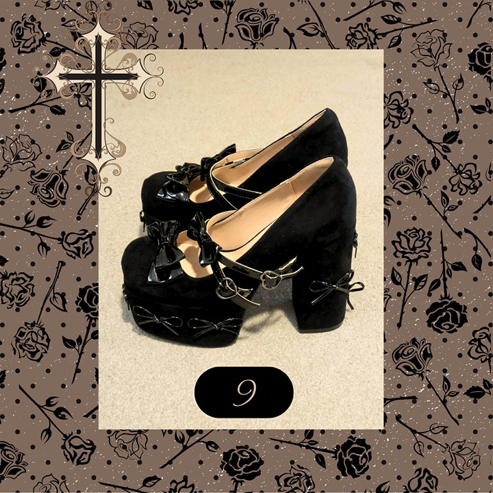 Gothic Lolita Suede Hearts & Bows Chunky Mary Jane Platform Heels