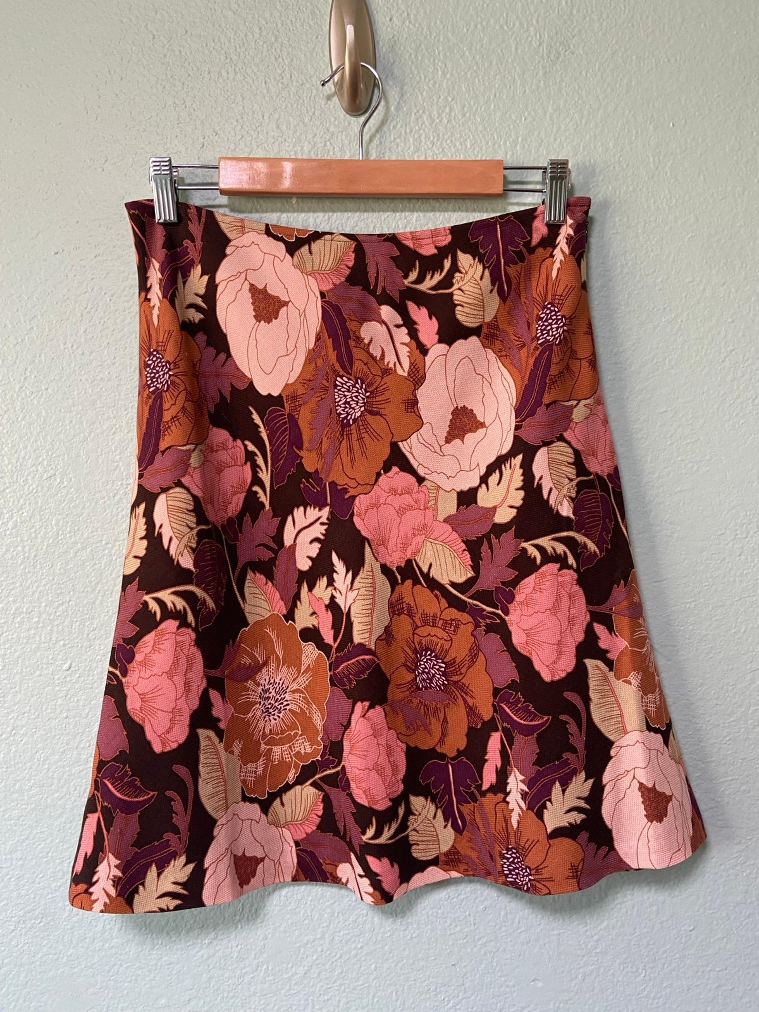 Ann Taylor Loft Women's Silk & Wool Pink Brown Floral Skirt Size 6