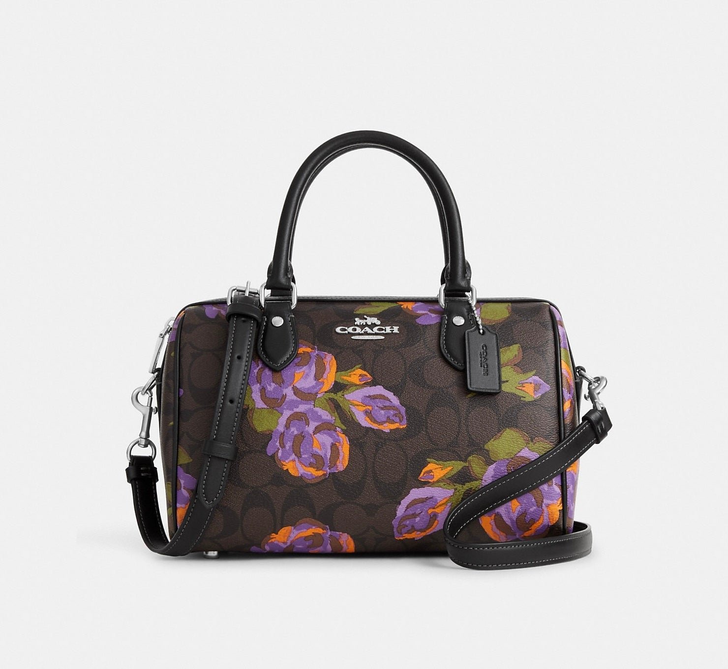 Coach Rowan Satchel In Signature Canvas With Rose Print