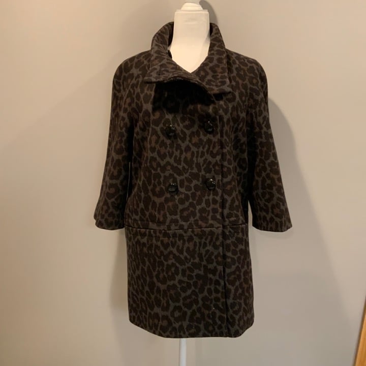 Coach Womens Leopard Print Small Double Breasted Pea Coat
