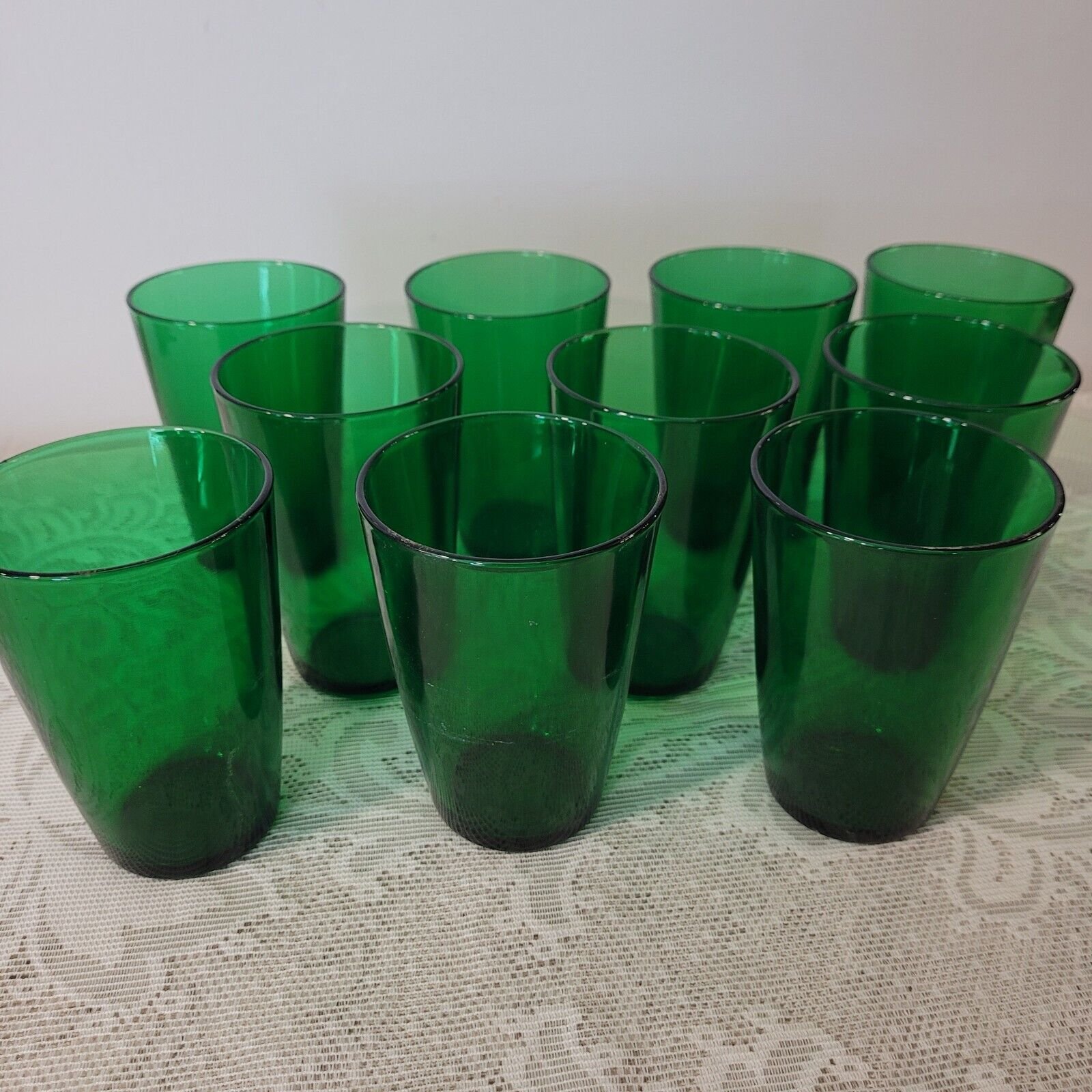 Set of 10 Depression Glass Forest Green Tumblers 4 1/4 Glasses