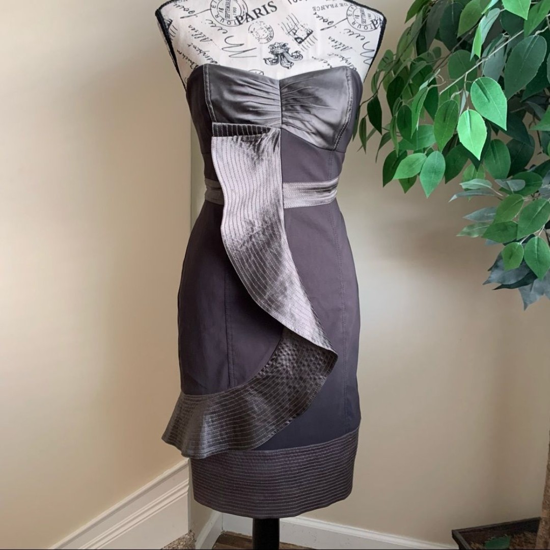 Karen Millen England Strapless Ruffle Silk Copper Dress Sz 6