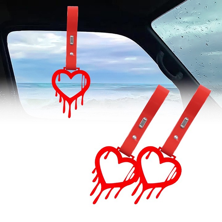 Brand New 2PCS Drip Heart Shaped Red JDM TSURIKAWA Handle Red Strap Charm Drift
