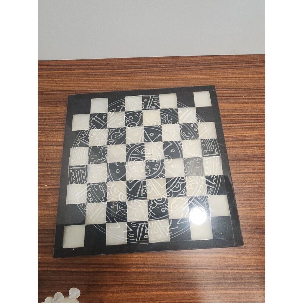Marble Chess Set Hand-Carved Figures Black White Game board Holiday Gift 7.75in