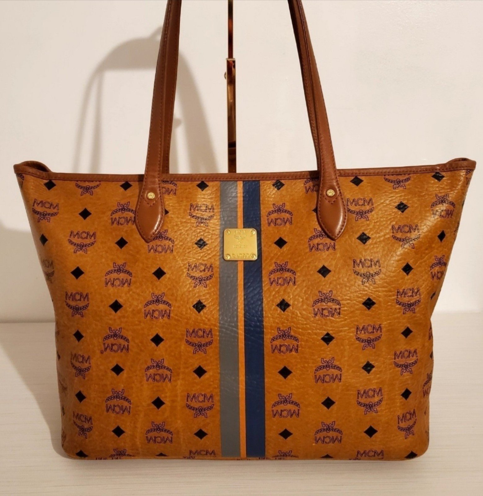 MCM Cognac Leather Large Tote Bag