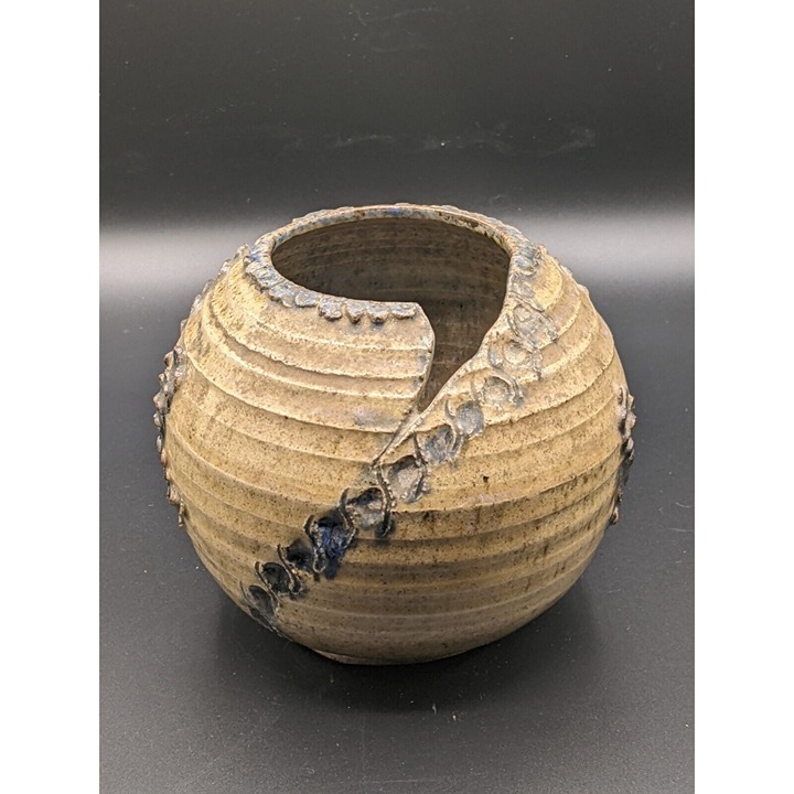 Studio Art Pottery Pot Planter Vase Yarn Bowl Round with Tear Artist Signed 5