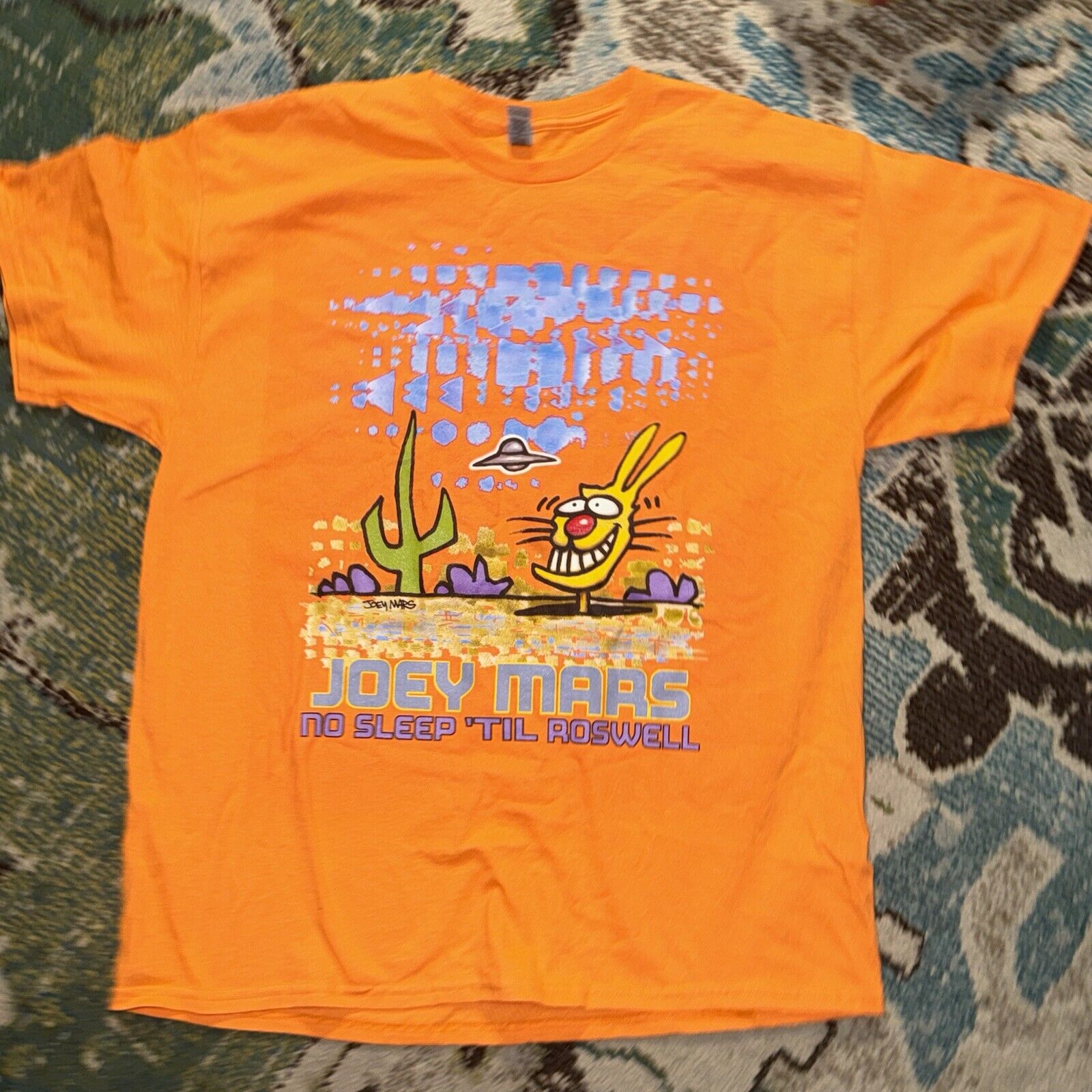 Joey Mars 1 Of 1 XL Roswell Aliens Orange Shirt Original Painting Never Worn
