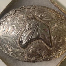 Vintage Metal Belt Buckle, Sterling Silver, Nice Horse Design, Nice Design