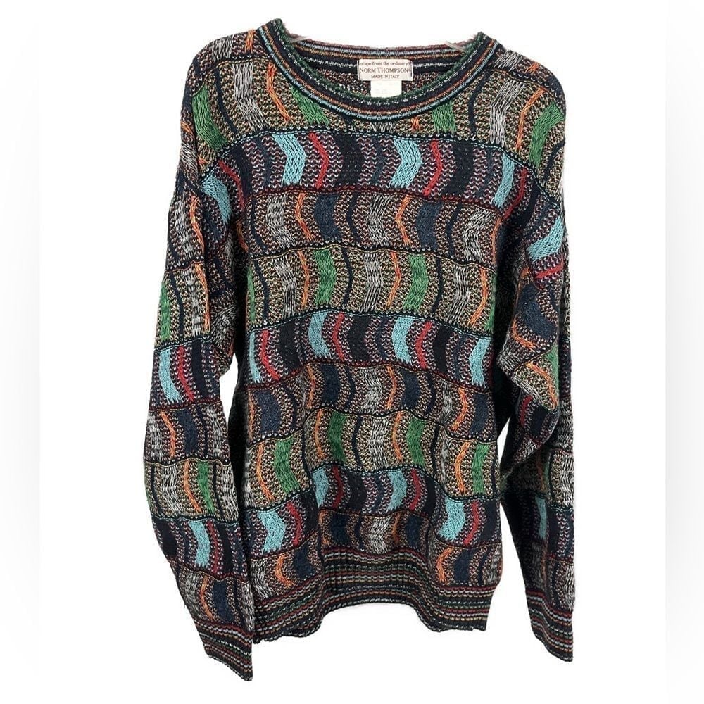 Vintage 80s Norm Thompson Wool Blend Printed Multicolor Sweater- Size Medium
