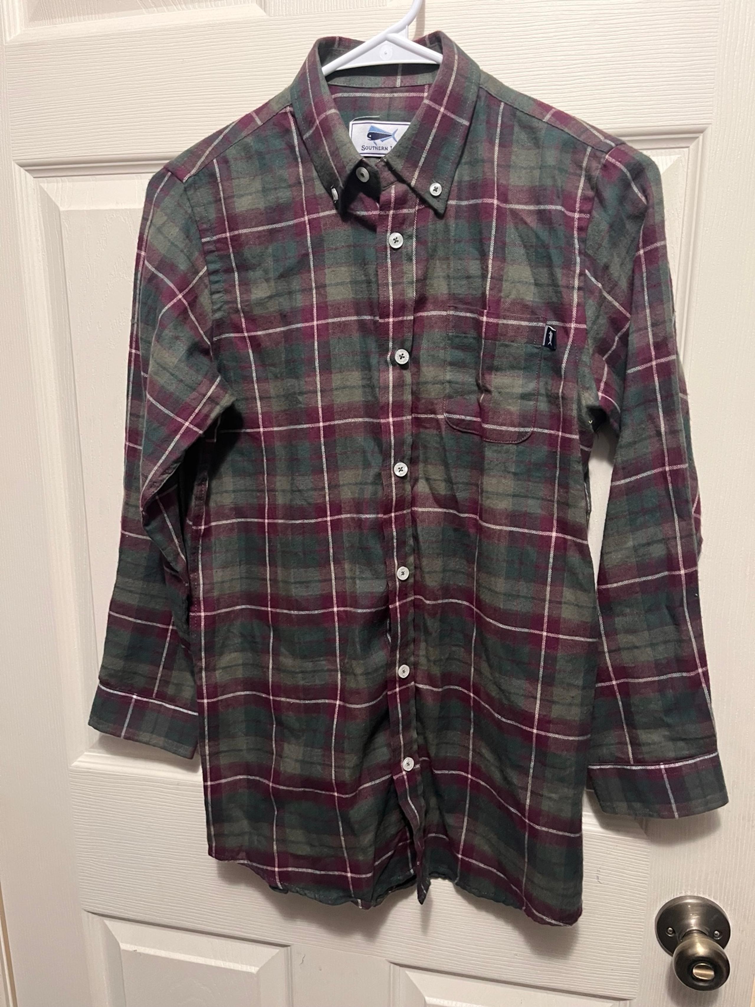 Boys Large Southern Lure plaid flannel button down, like new