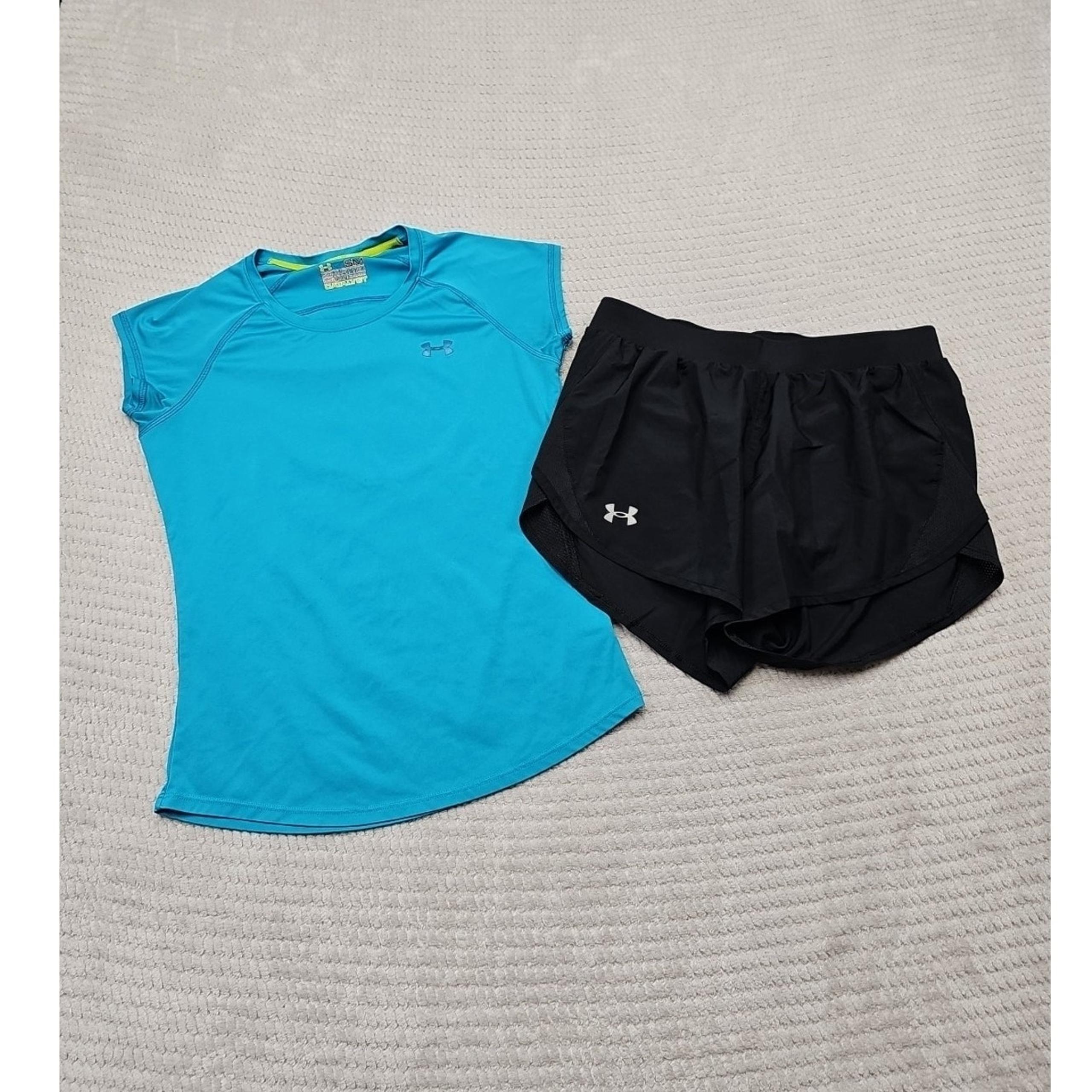 Under Armour Shirt & Shorts Womens Small Black Lined Running Catalyst Shirt