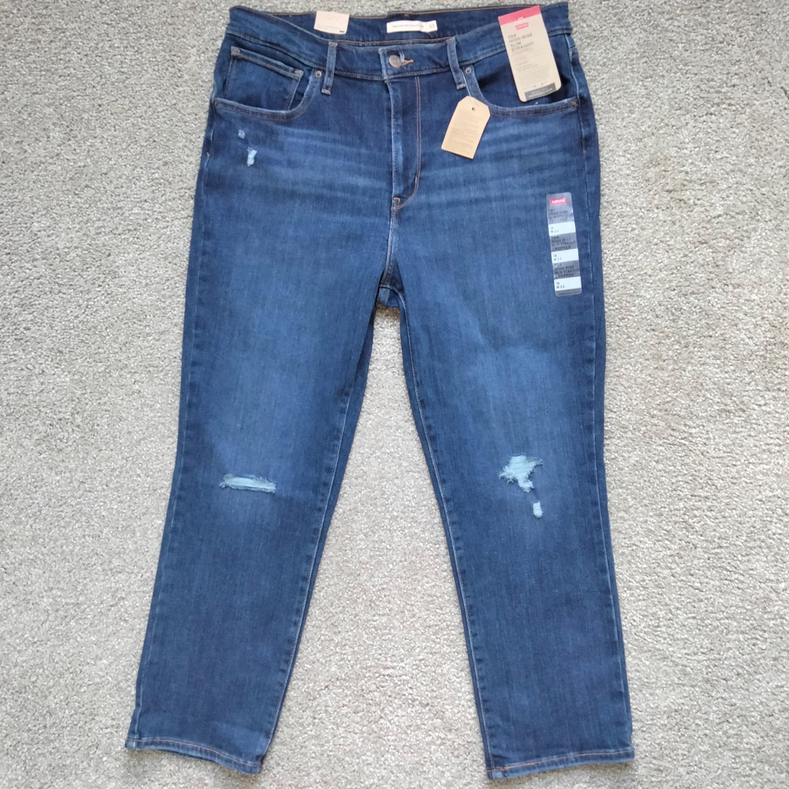 NWT 16 33 Levi's 724 High-Rise Slim Straight Cropped Hypersoft Dark Denim Jeans