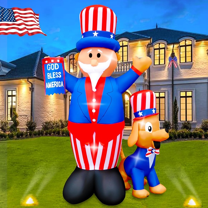 7 Ft 4th of July Inflatables Outdoor Decorations, Uncle Sam with Dog