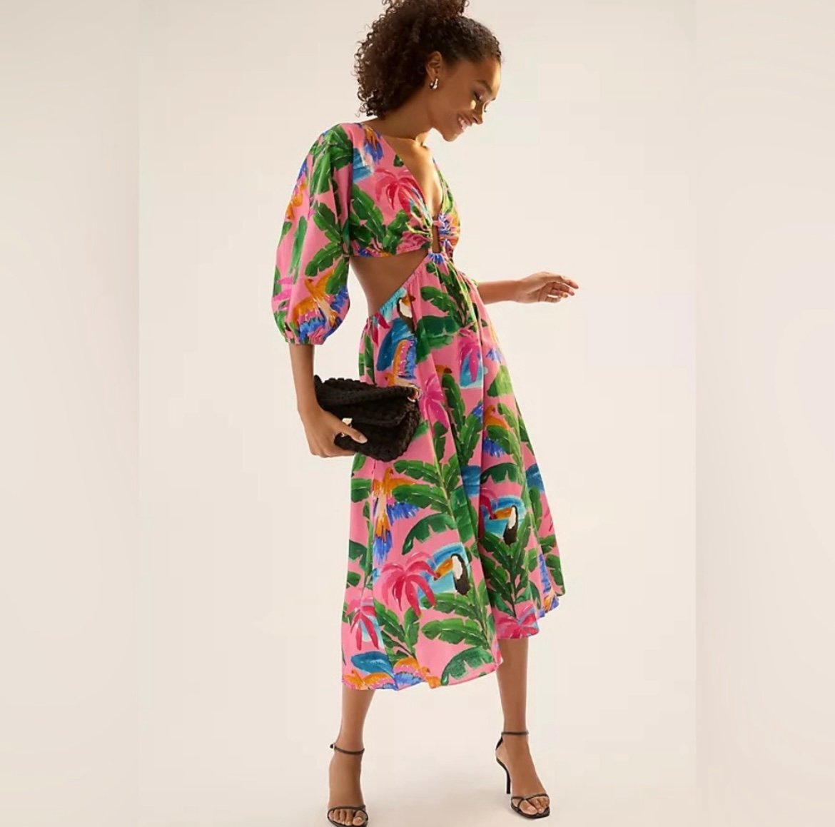 Farm Rio x Anthropologie Printed V-Neck Cutout Dress