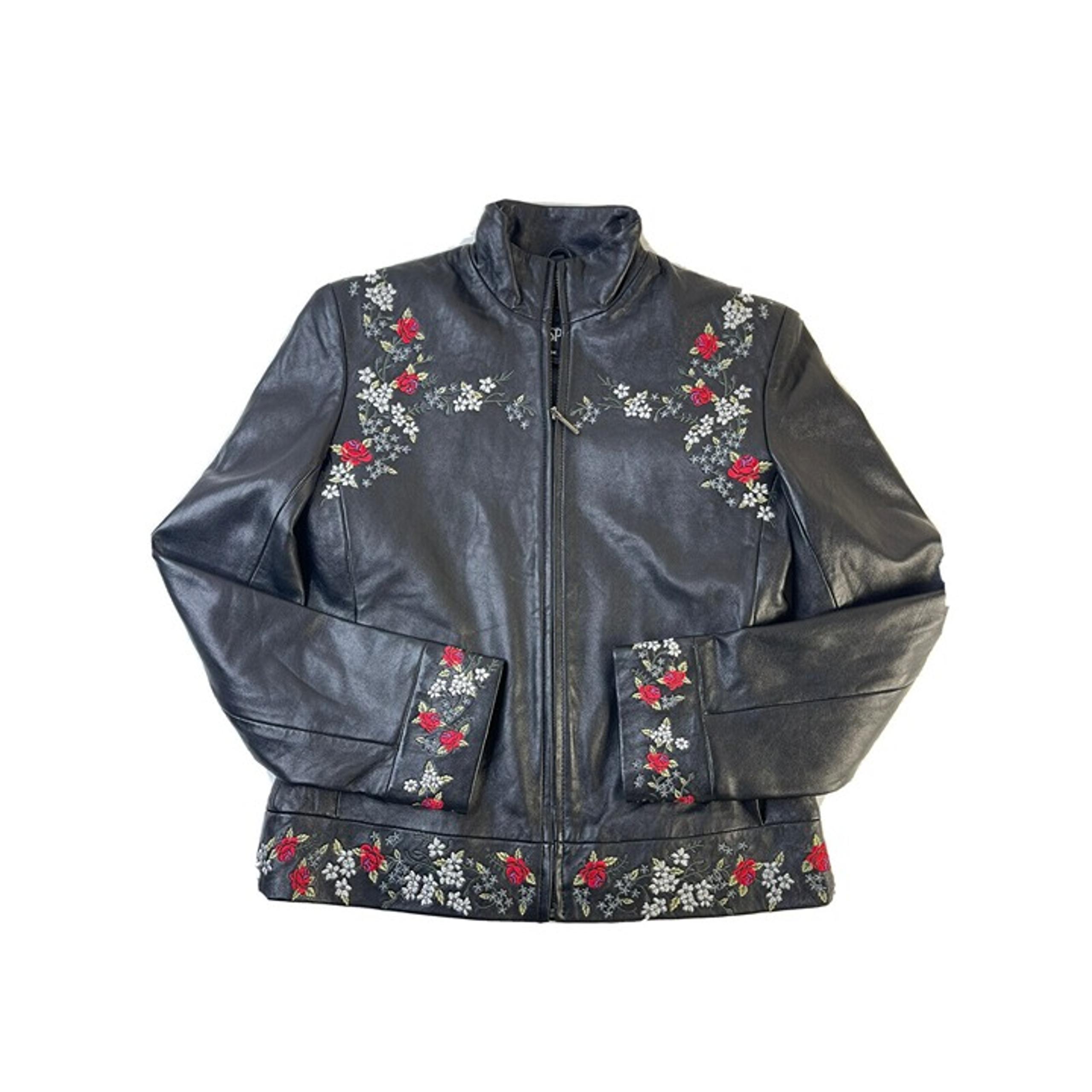 Vintage Women's Medium Country Floral Stitched Leather Jacket