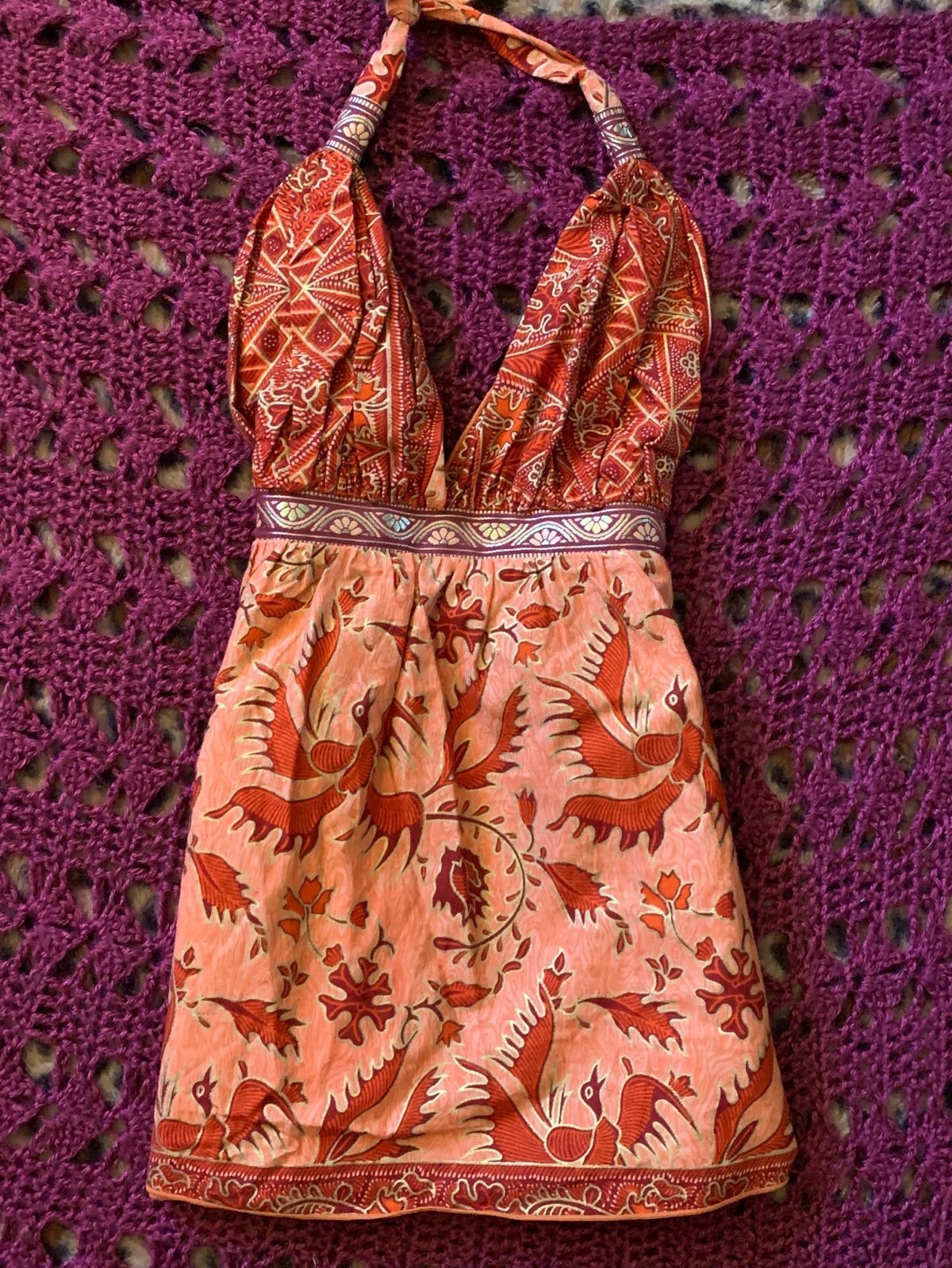 Y2k Orange Coral Hippie Fairy Boho Halter Top