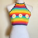 Hand Crafted Rainbow Flower Festival Crochet Halter Crop Top Size Medium