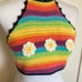 Hand Crafted Rainbow Flower Festival Crochet Halter Crop Top Size Medium