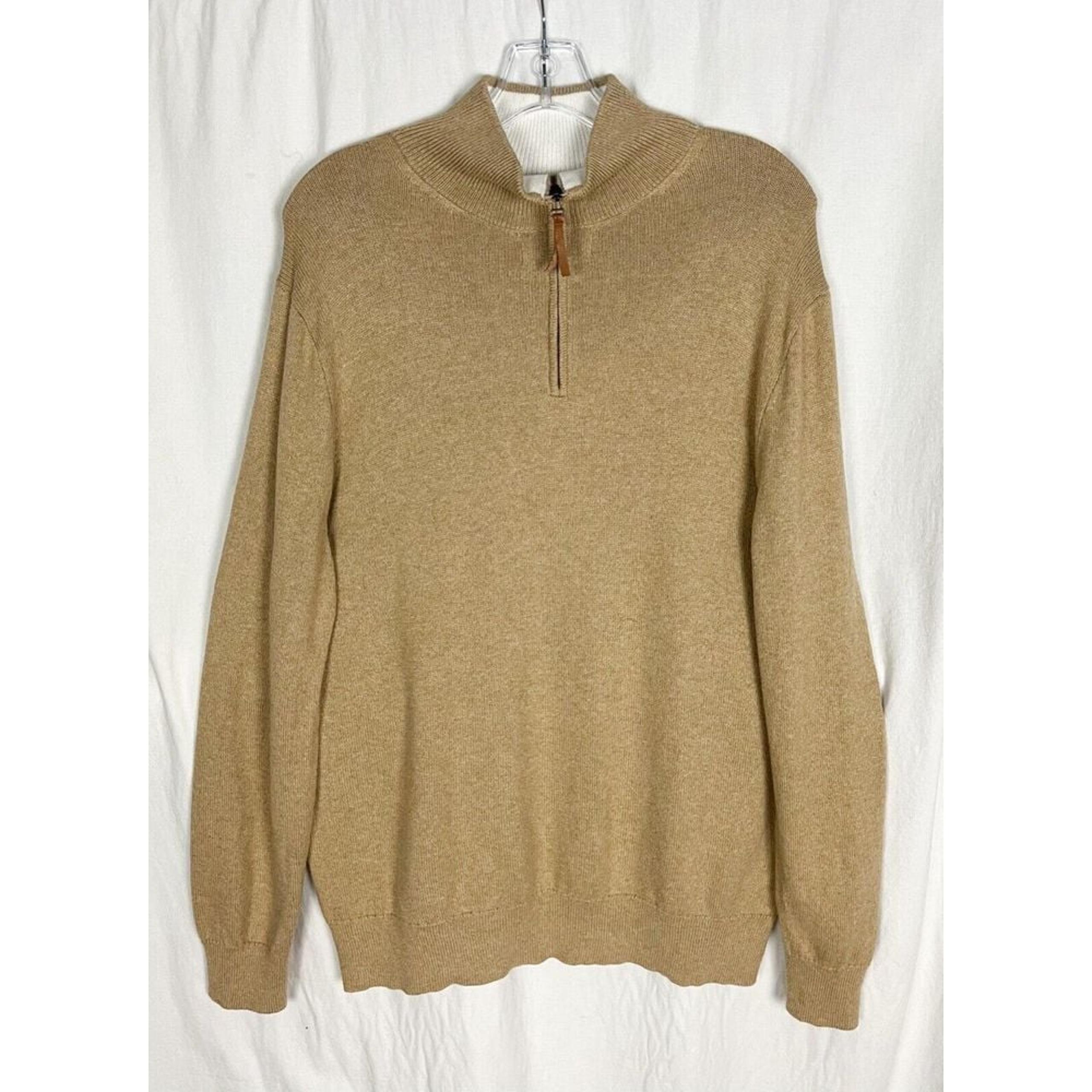 J.Crew Men 1/4 Quarter Zip Pullover Sweater Size M Tan 100% Cotton Long Sleeve