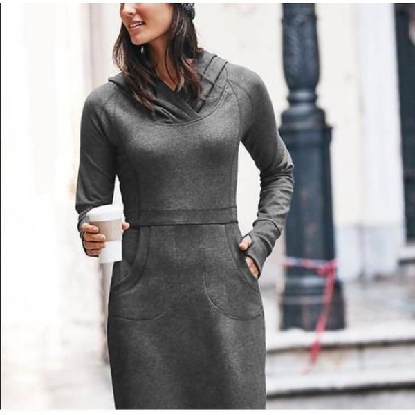 Athleta Grey Hooded Sweater Dress