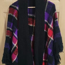 Ralph Lauren Multicolor Fringe Plaid Wool Blend Shawl Wrap Poncho Sz L/XL
