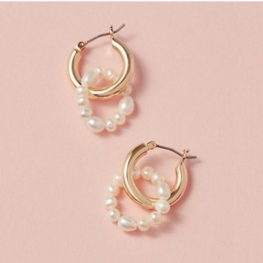 Anthropologie Double Hoop Pearl Earrings