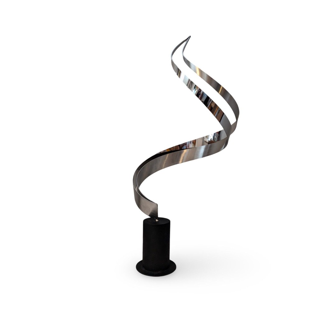 Vintage Curtis Jere Ribbon Swirl Sculpture with Heavy Base – Signed, 31 Tall