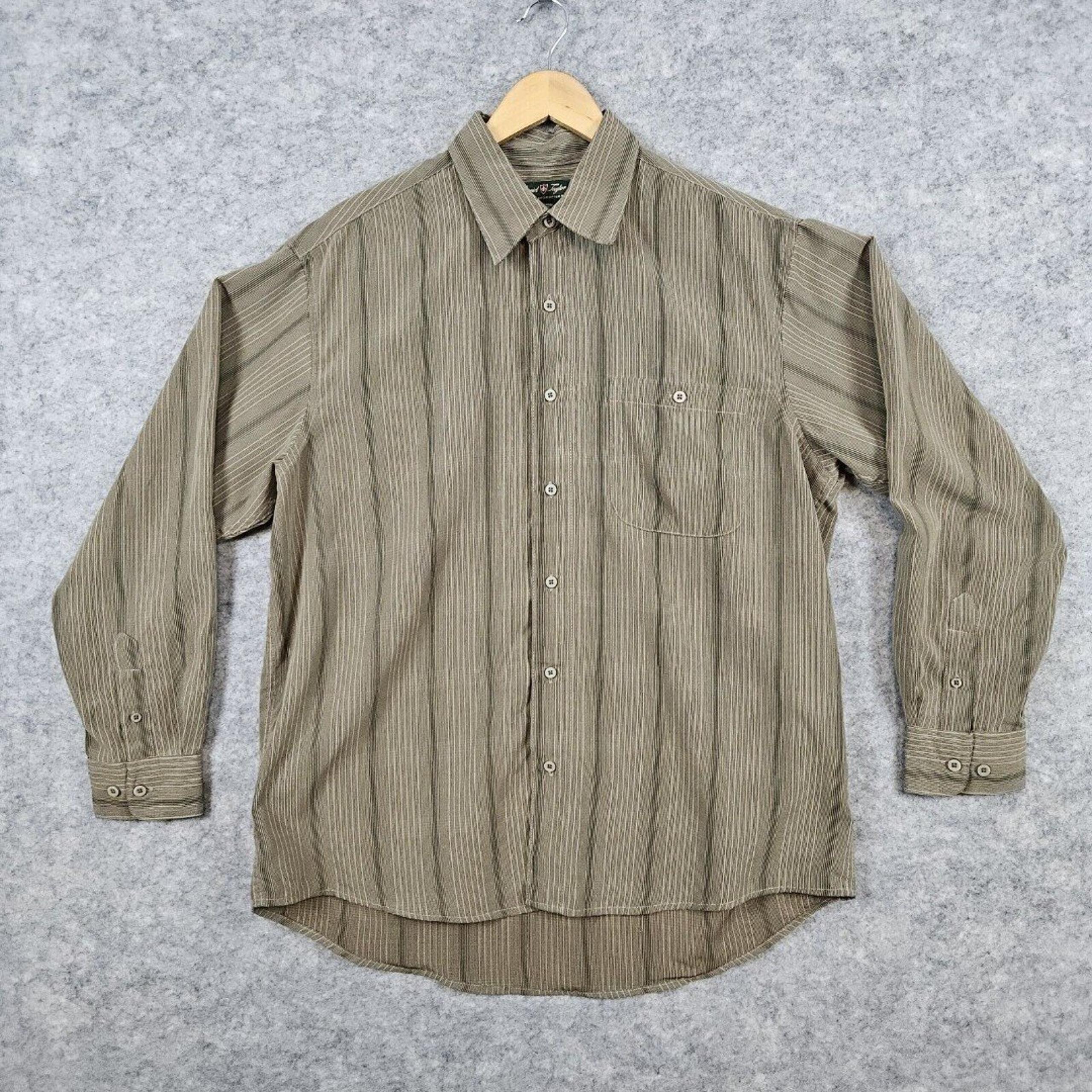David Taylor Luxury Microfiber Men's Size L Long Sleeve Green Striped Shirt