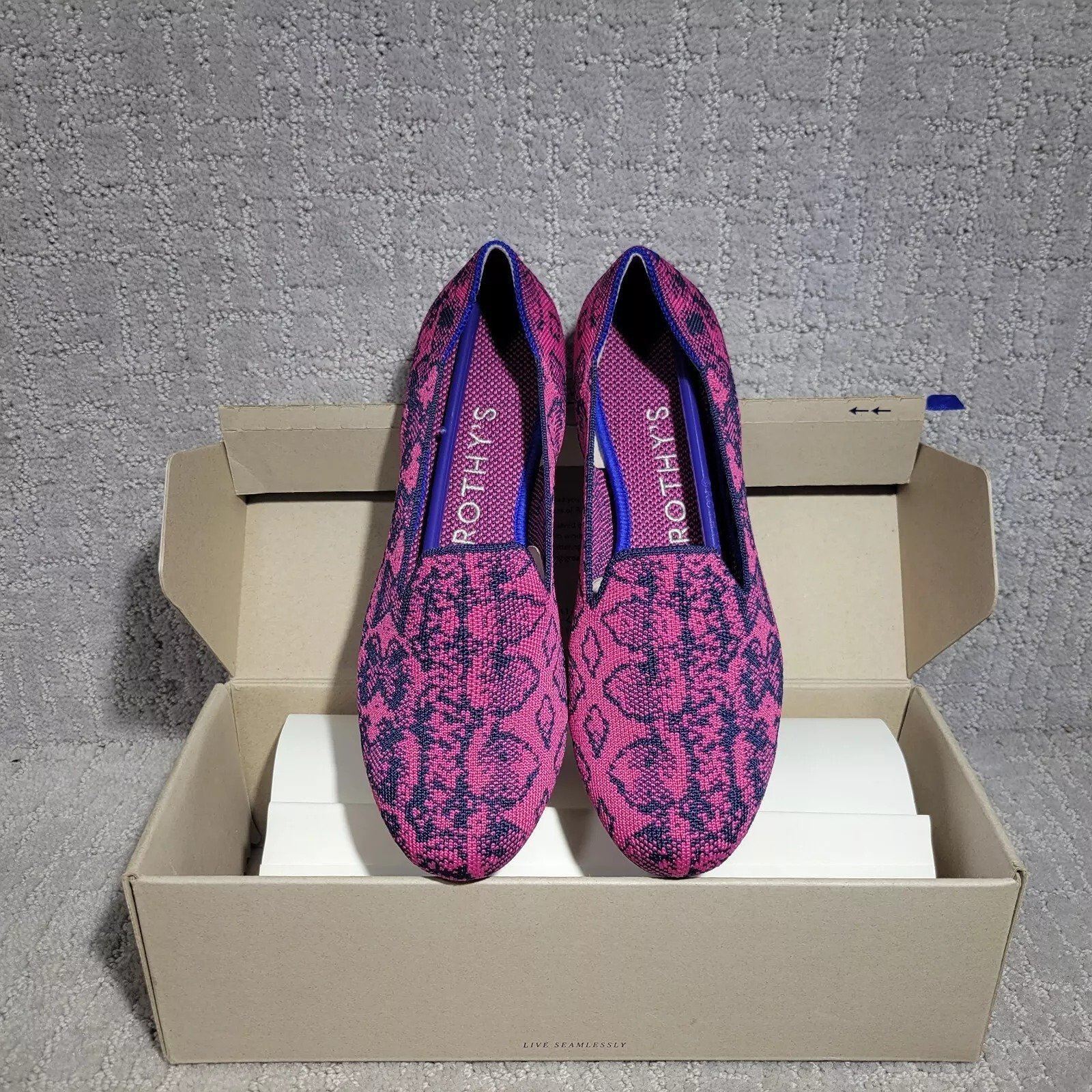 Rothy's The Loafer Women's Size US 9.5 Navy Snake Slip On Flat Comfort Shoes