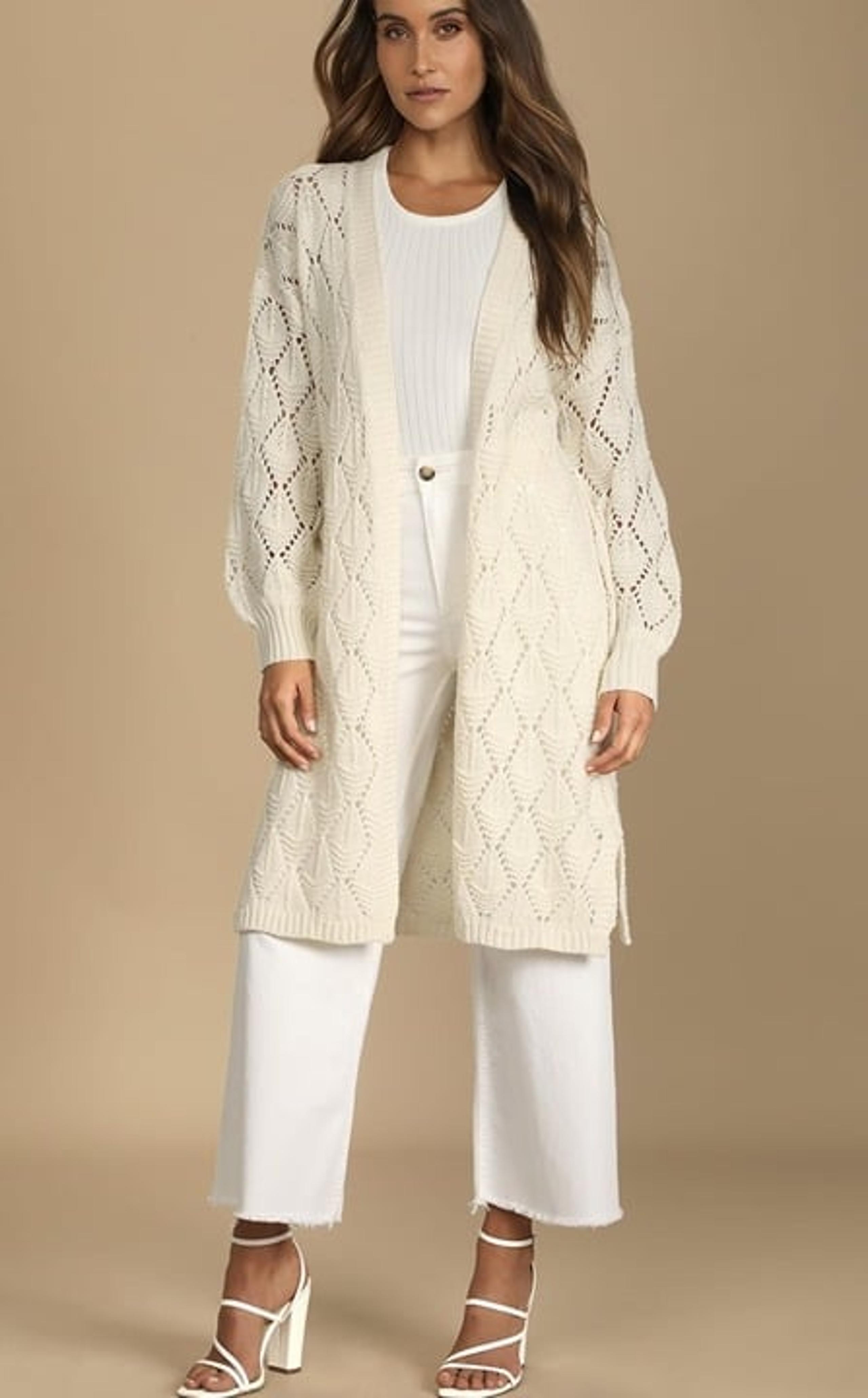 NWT Lulus Points to Cozy Ivory Pointelle Knit Cardigan Sweater (XS-XL)