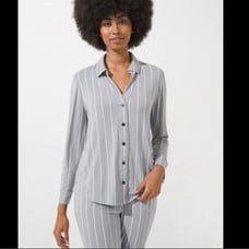 SOMA Intimates Cool Night Notch Collar Long Sleeve PJ Top. CALM STRIPE, NWT