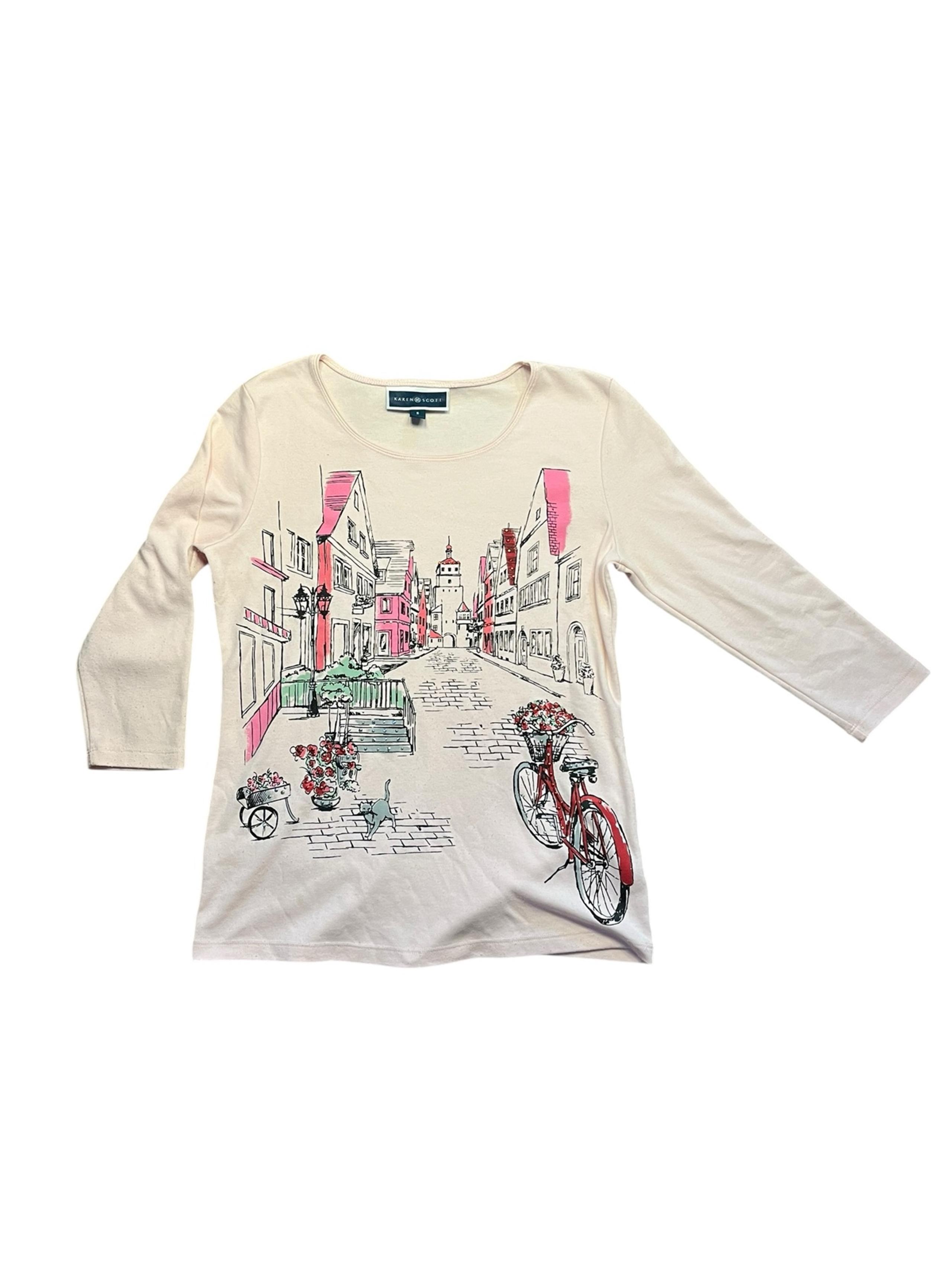 Karen Scott Women's S Pink Cotton Blend Long Sleeve Top