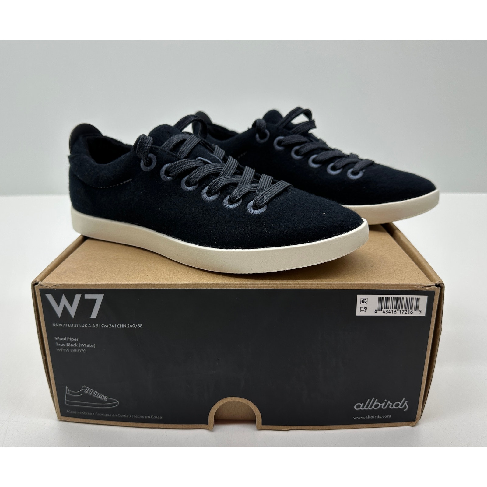 Allbirds Women's Wool Piper Runner Shoes True Black Size 7 NIB #05S