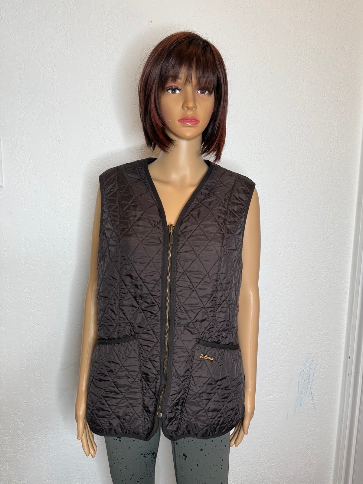 Barbour Betty Quilted Vest Women’s Size 12 Brown Full Zip Fleece Lined