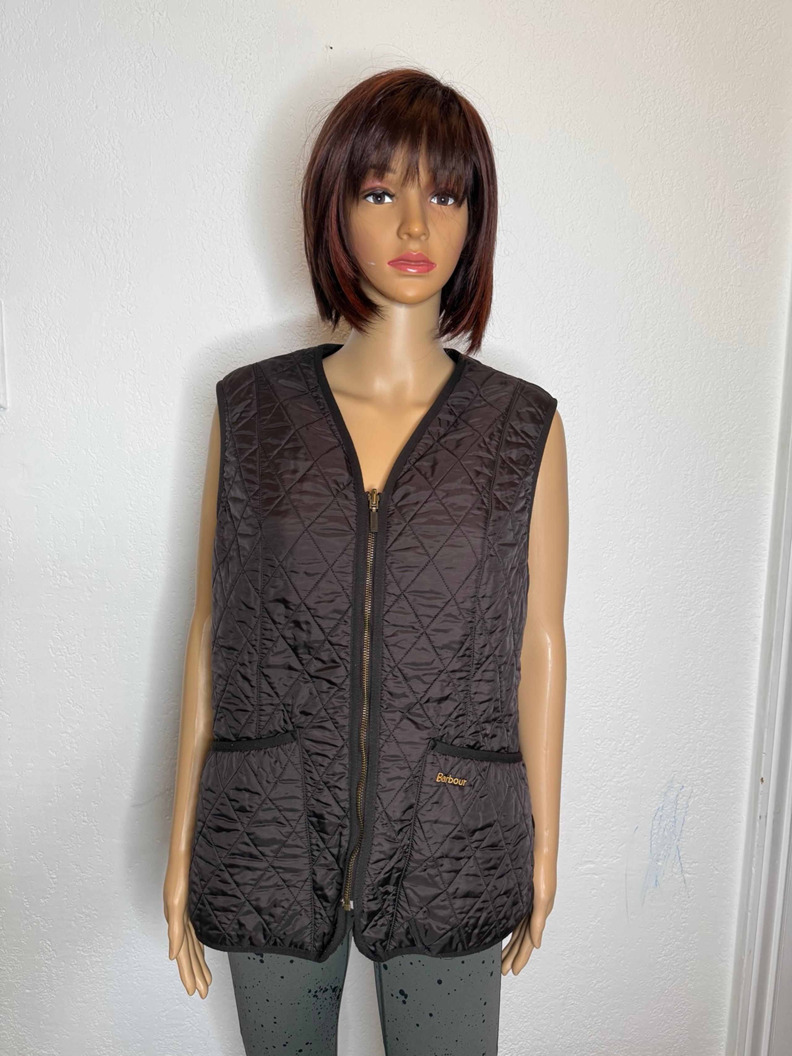 Barbour Betty Quilted Vest Women’s Size 12 Brown Full Zip Fleece Lined
