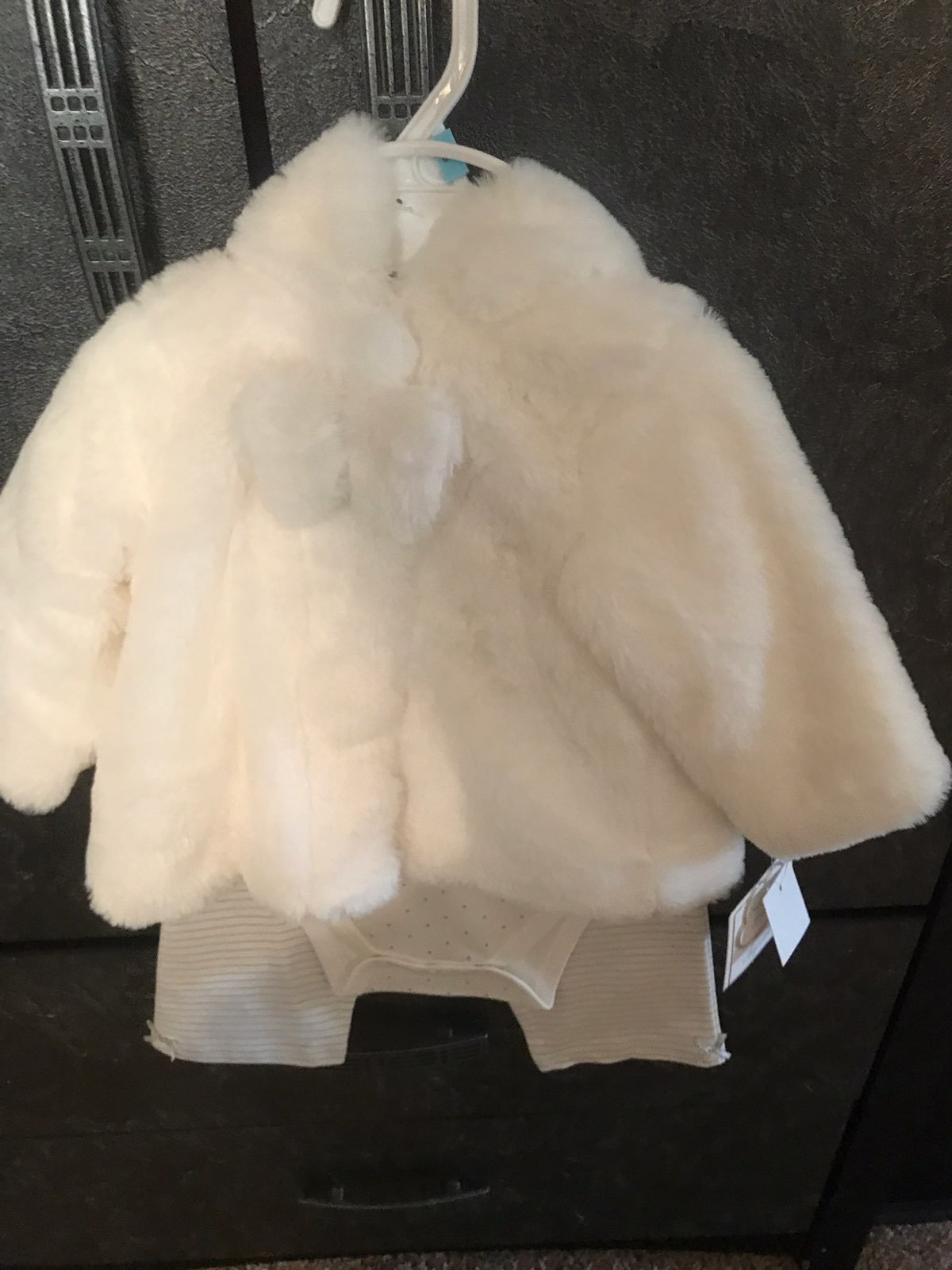 6 Mo Faux Fur Ivory Coat 3pc Set