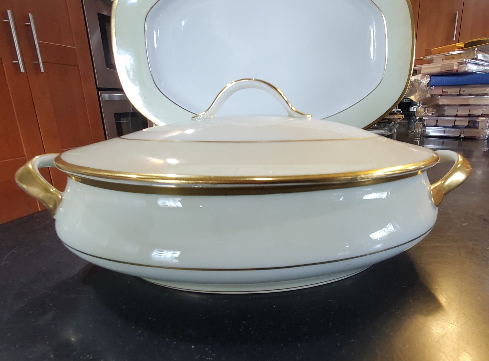 TK Thun Majestic Platter 14 / lidded Casserole Czechoslovakia Yellow Set of 2