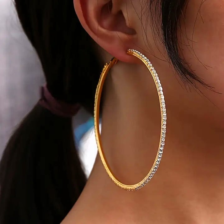 14K Gold Womens 3 Large Diamond Hoop Earrings Ladies Big 14 K Silver Jewelry