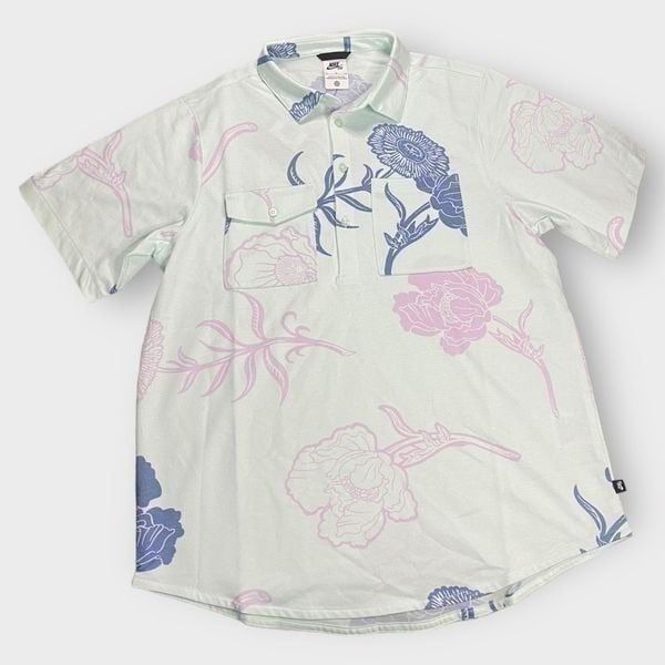 Nike SB Floral Skateboard Polo Shirt Blue Green Pink DM0169-394 Mens size M New