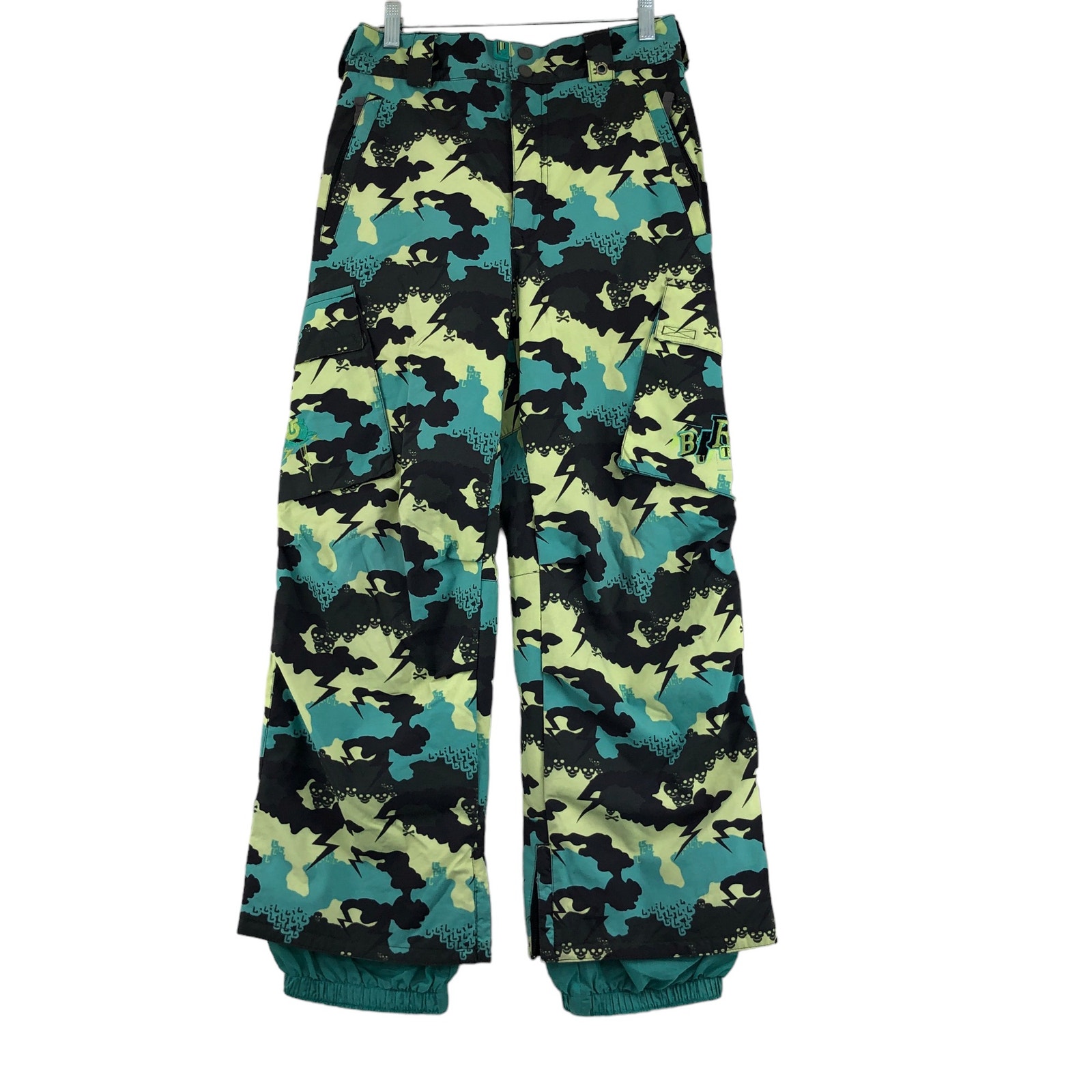 Burton Boys Size L Snowboard Ski Snow Pants Skull Lightning Print RARE