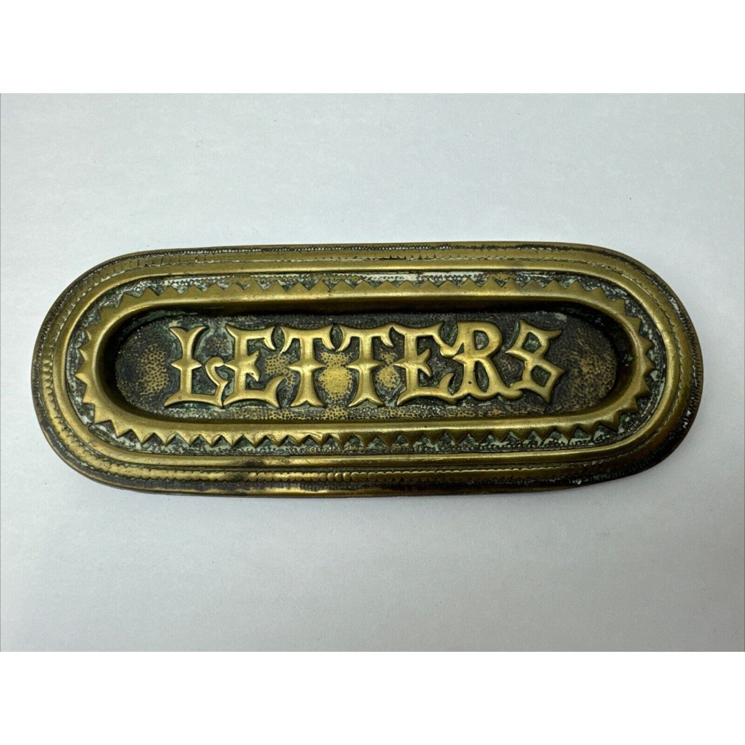 Old Oval Brass Mail Slot Cover Letters Ornate Antique Postal Slot.