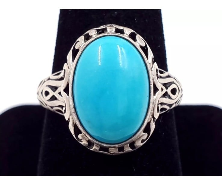 Sterling Silver turquoise filigree ring size 8.25