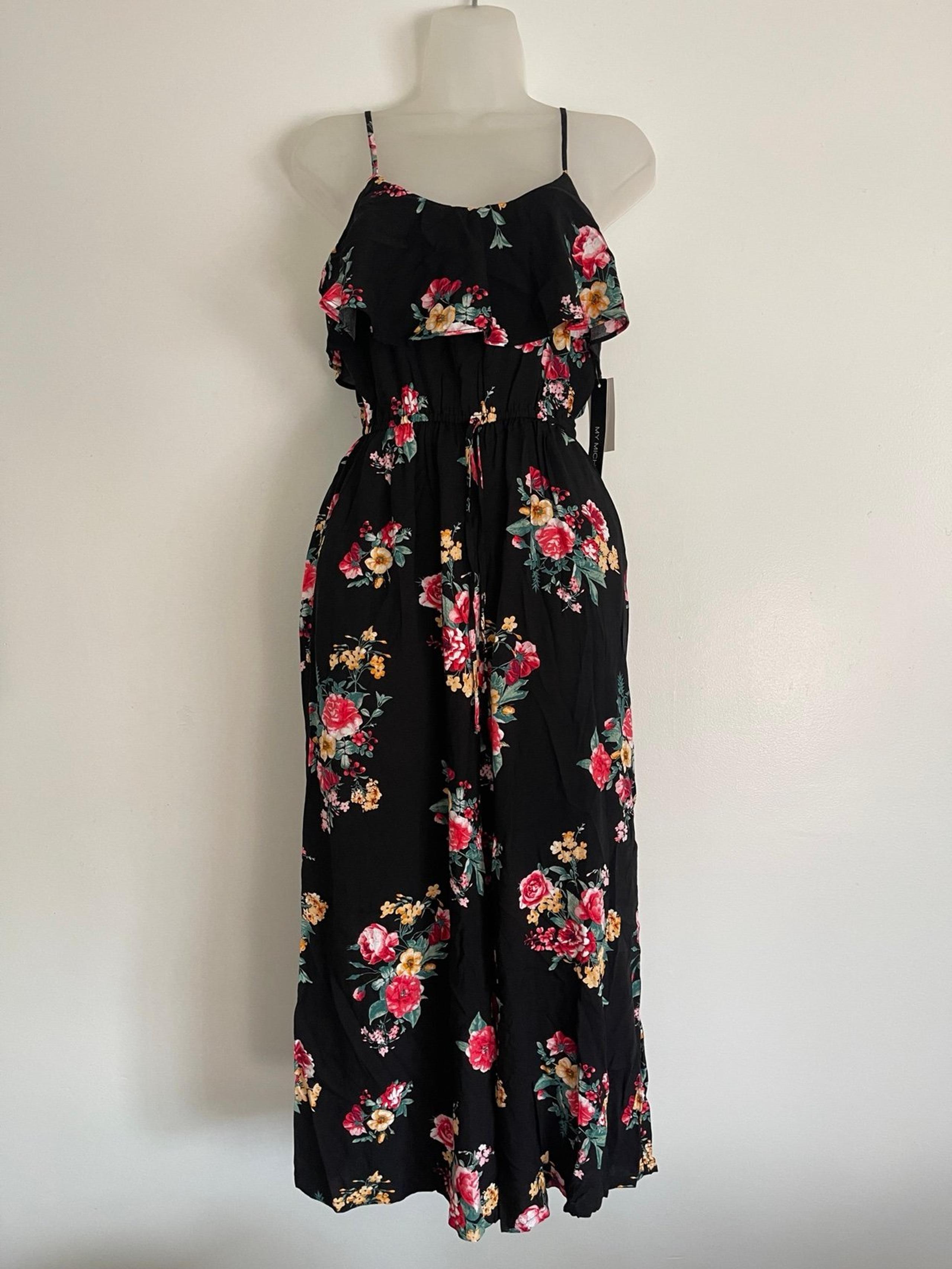 My Michelle Black Floral Ruffle Bodice Spring Summer One Piece Romper Jumpsuit
