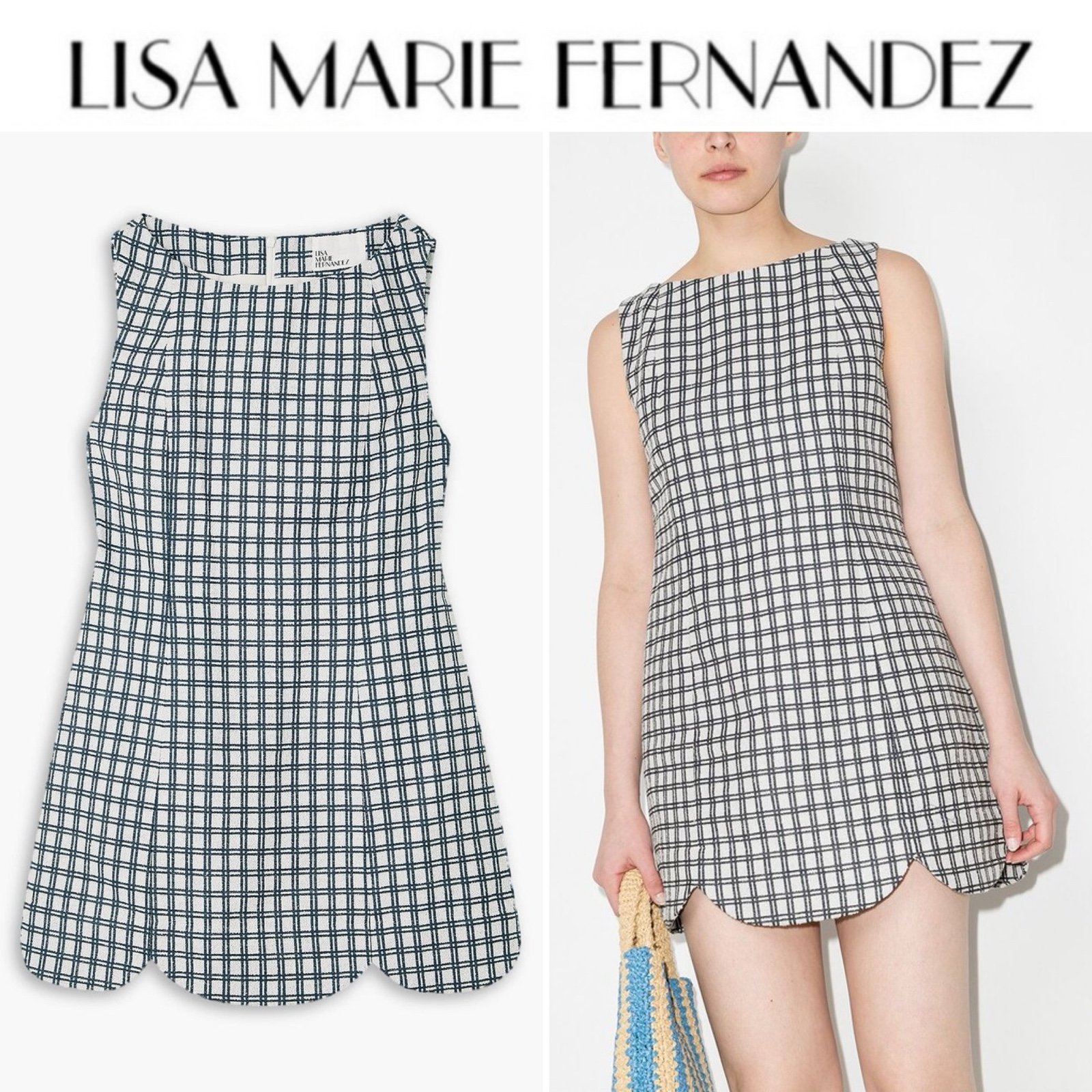 LISA MARIE FERNANDEZ Scalloped Checked Cotton-Blend Bouclé-Jacquard Mini Dress 3