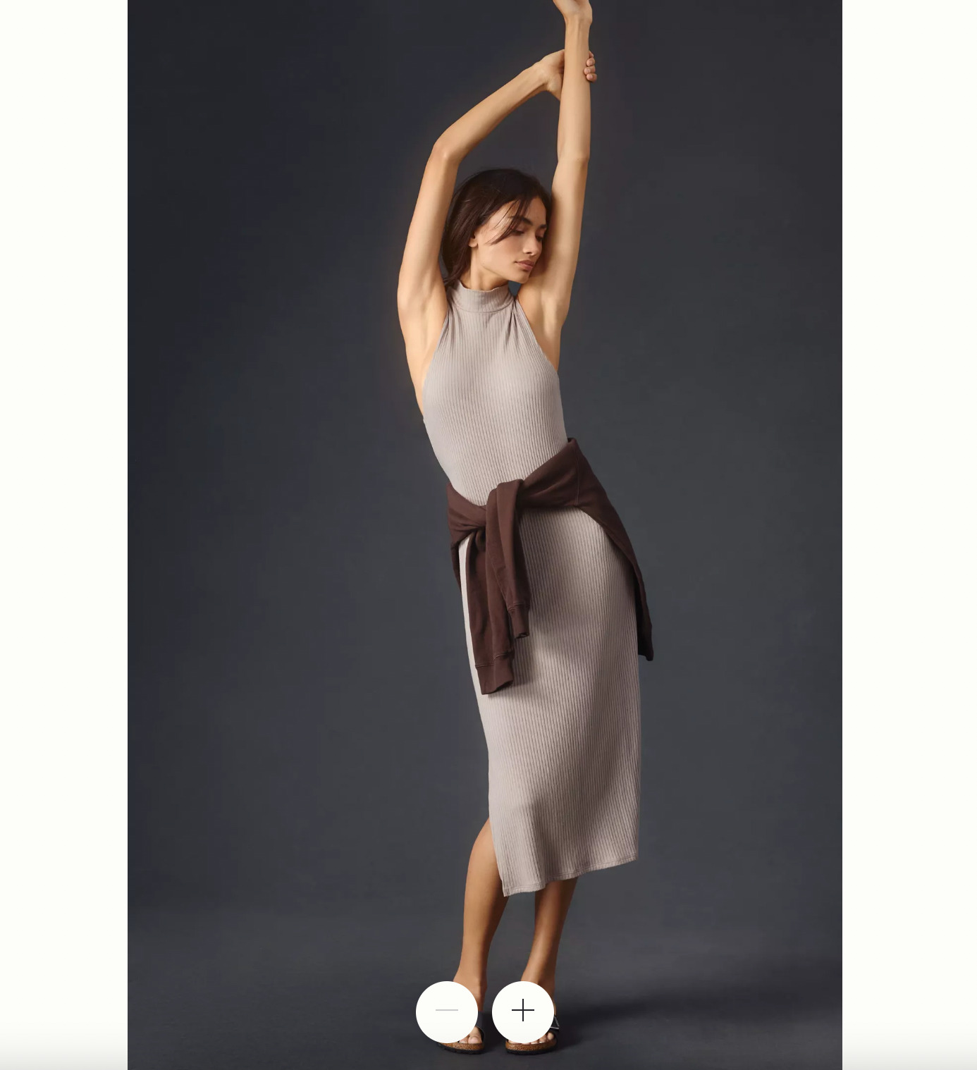 NWT BEYOND YOGA Well Traveled Ribbed Midi Dress Size L Taupe Sleeveless Comfort