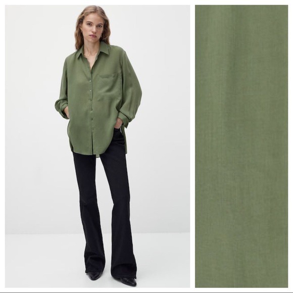 NWOT. Massimo Dutti Green 100% Lyocell Flowing Shirt. Size XS.
