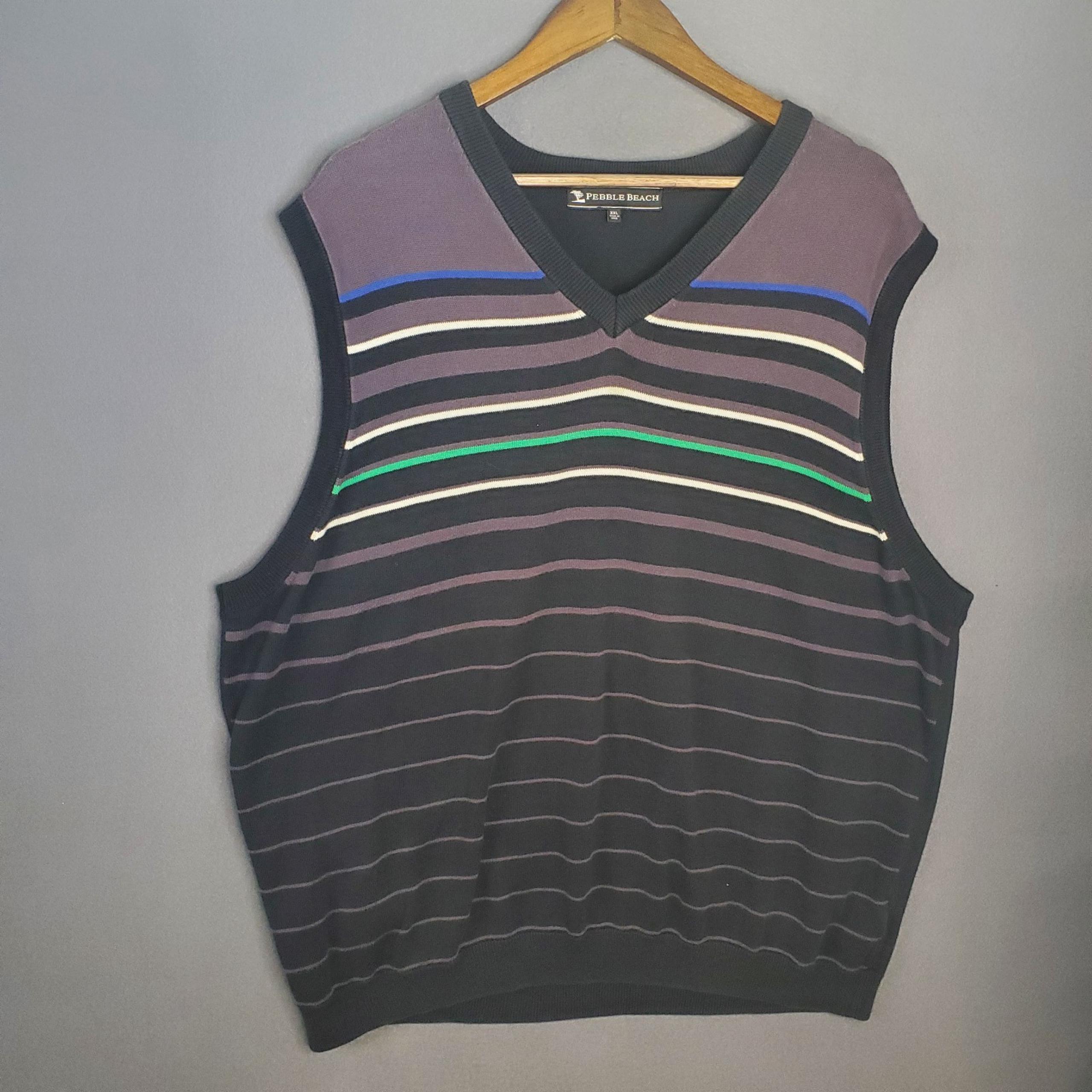 Pebble Beach Classic Golf Vest Sweater Size Men’s XXL Black Stripe 100% Cotton