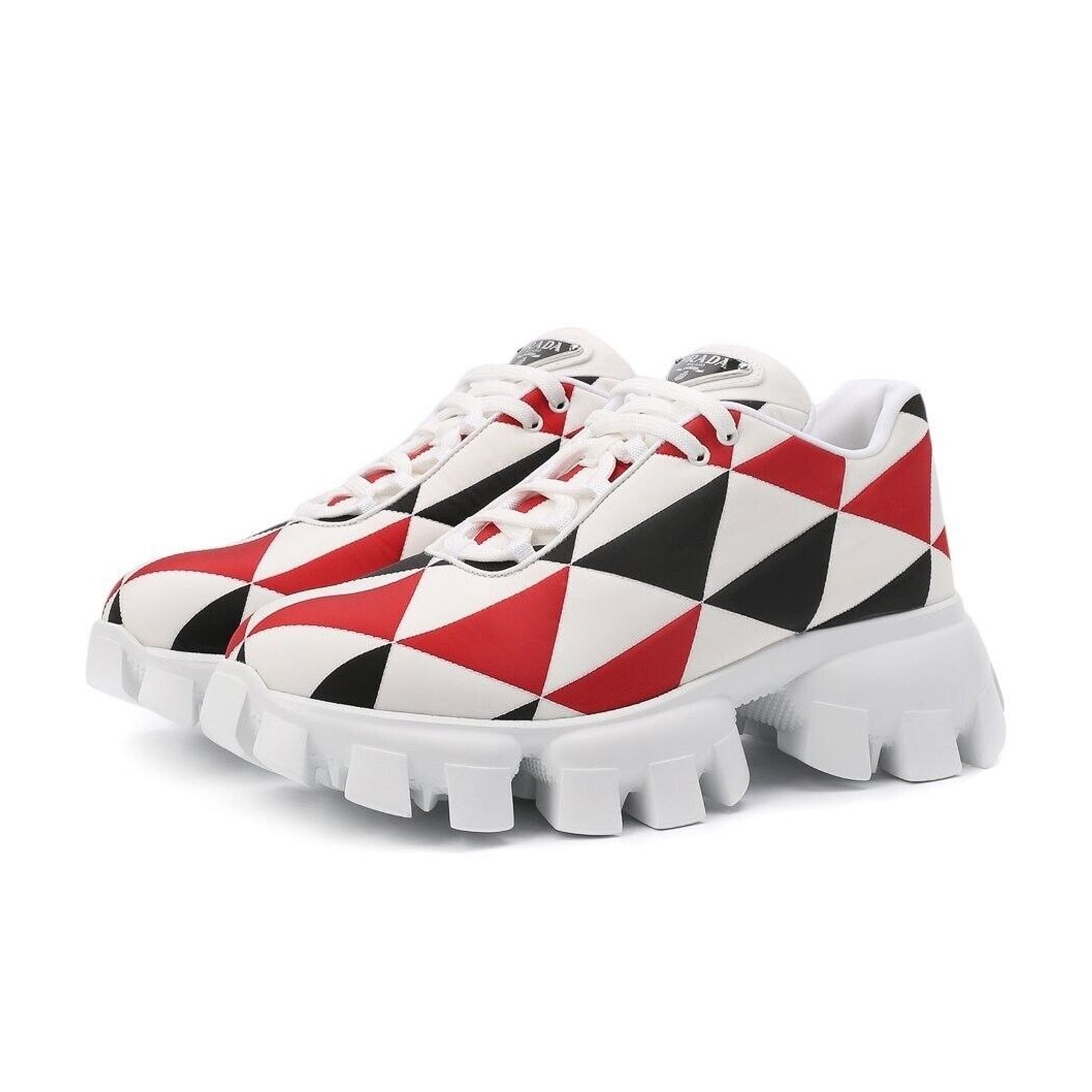 PRADA 1E863M WHITE BLACK RED TRIANGLE NYLON LOGO THUNDER CHUNKY LOW SNEAKERS 38