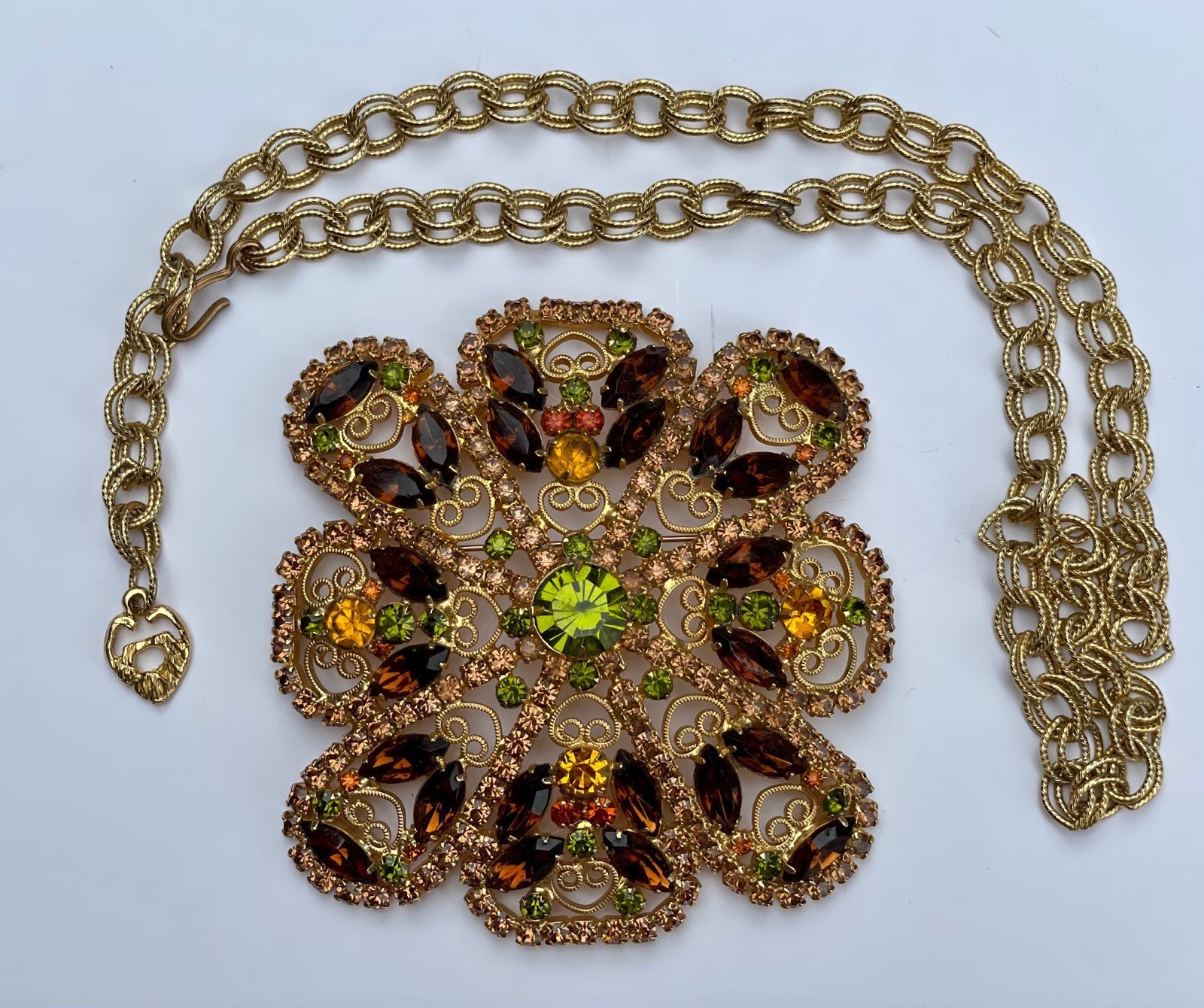 Vintage JULIANA D&E Large Statement Necklace Or Brooch Detachable Chain